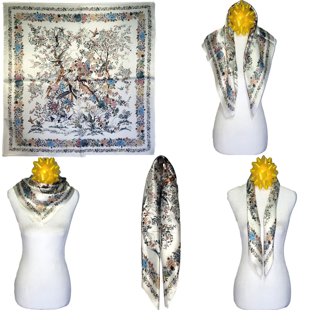 NWT Genuine 100% Mulberry Silk Satin Scarf 25"x25" Medium Square Shawl 57411